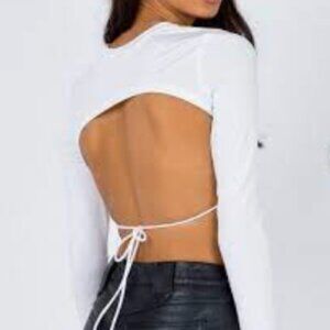 Princess Polly | White Long Sleeve Top Open Back Tie | Great Condition